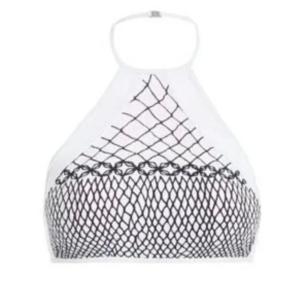 Zimmermann Triangle Halter Mesh Geometric Print Bikini Top Size 0